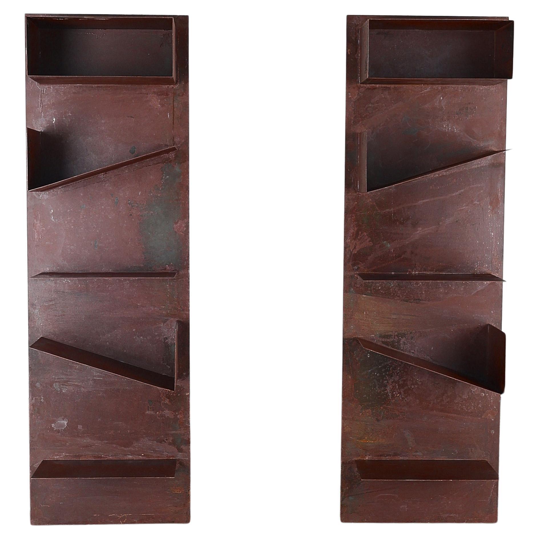 Pair Of Bespoke Artist Made Steel Shelves For Sale