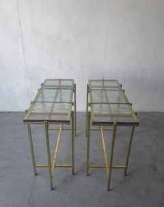 Pair of Bespoke Brass and Cast Glass Console Tables