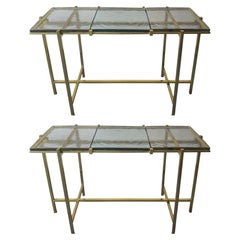 Pair of Bespoke Brass and Cast Glass Console Tables