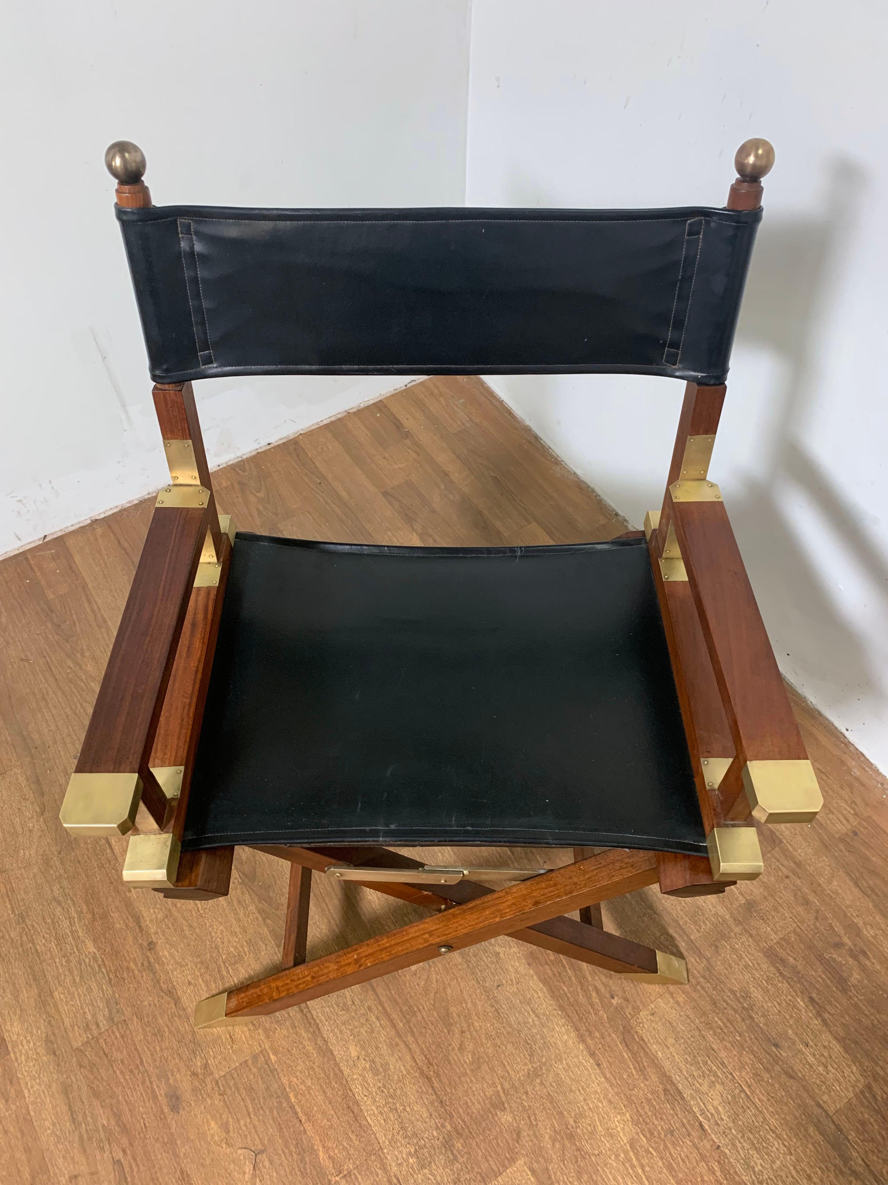 Pair of Bespoke Charlotte Horstmann Rosewood and Brass Campaign Chairs, C. 1950s For Sale 5