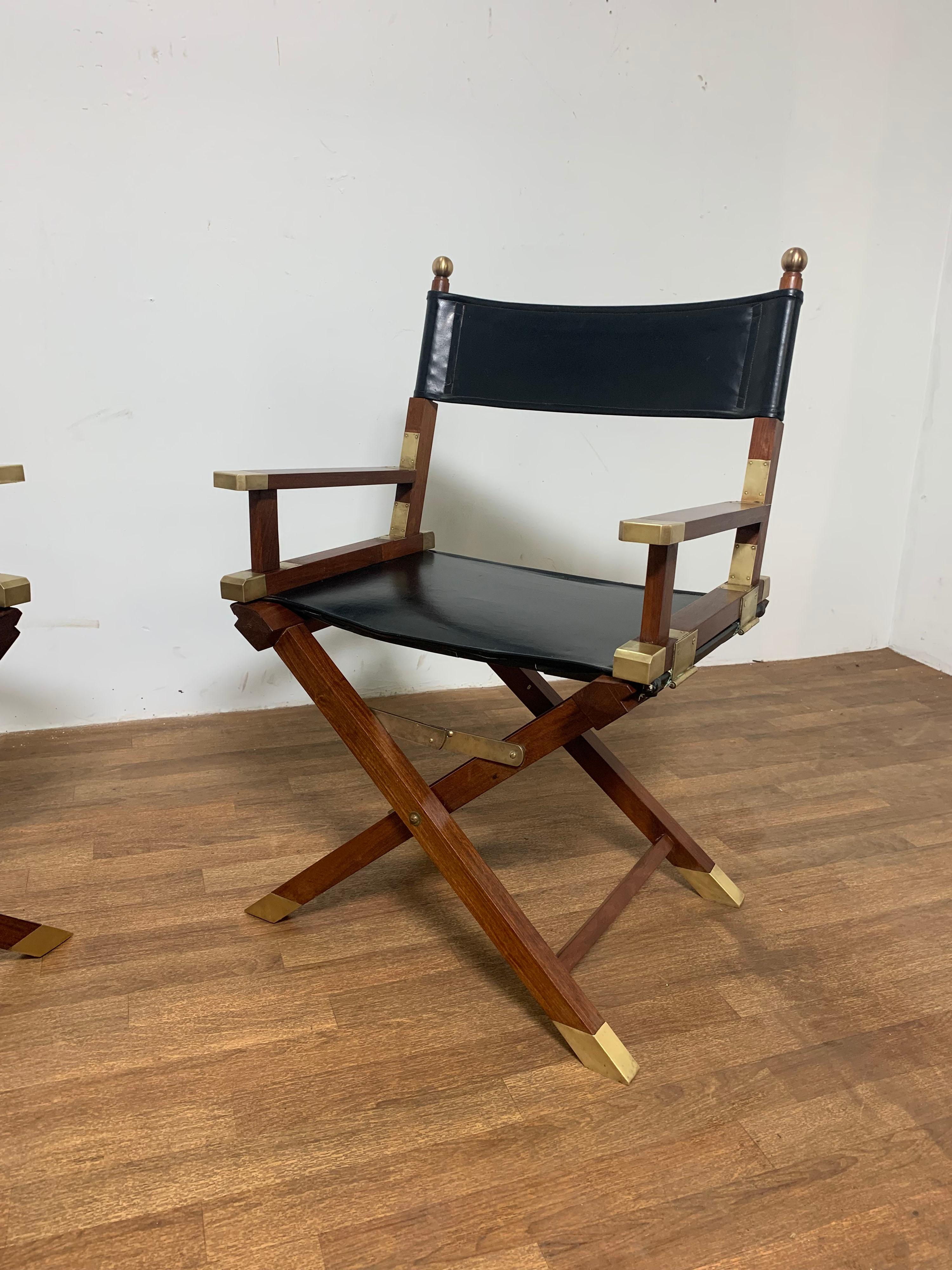 Hong Kong Pair of Bespoke Charlotte Horstmann Rosewood and Brass Campaign Chairs, C. 1950s For Sale
