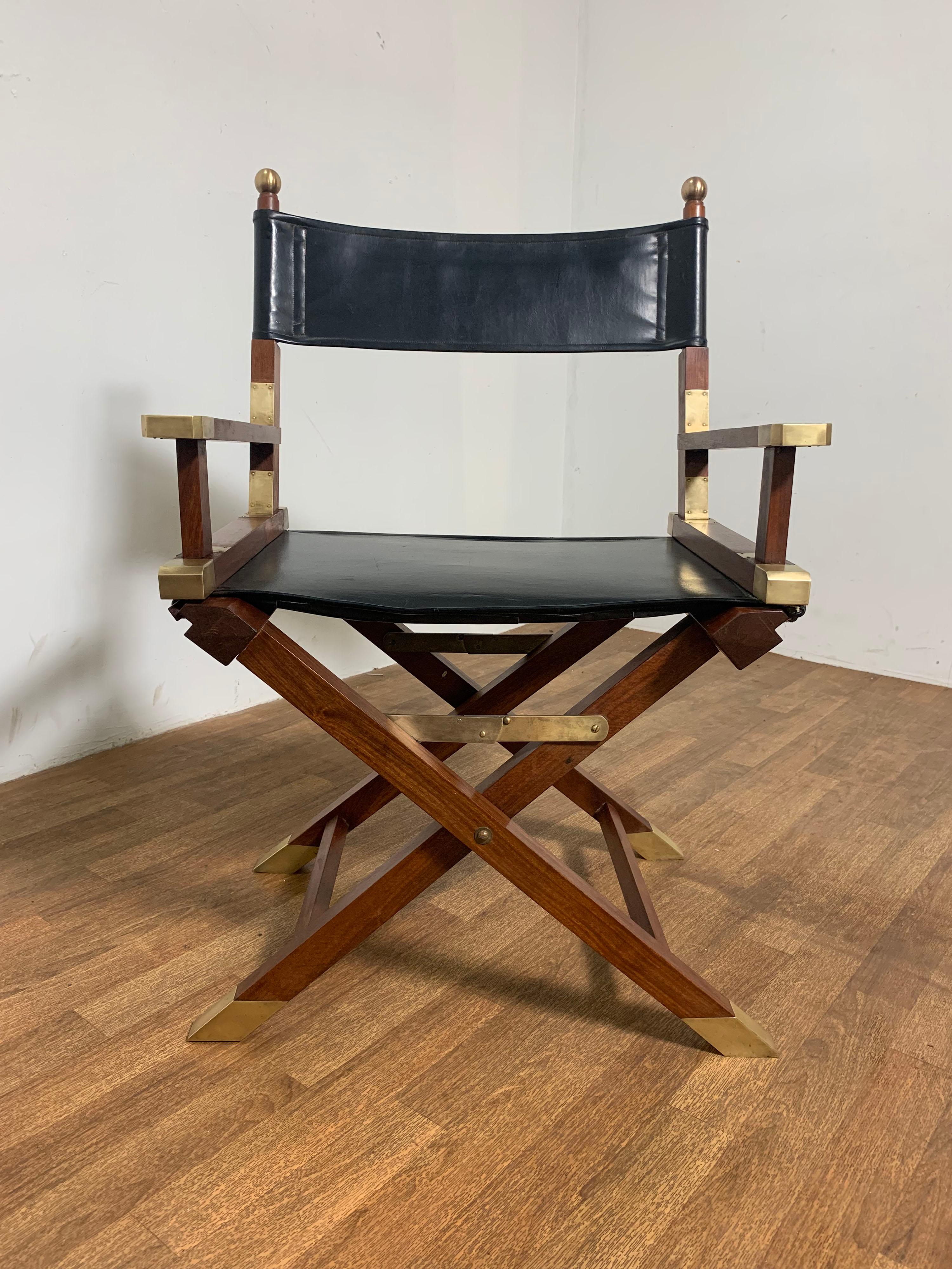 Pair of Bespoke Charlotte Horstmann Rosewood and Brass Campaign Chairs, C. 1950s In Good Condition For Sale In Peabody, MA