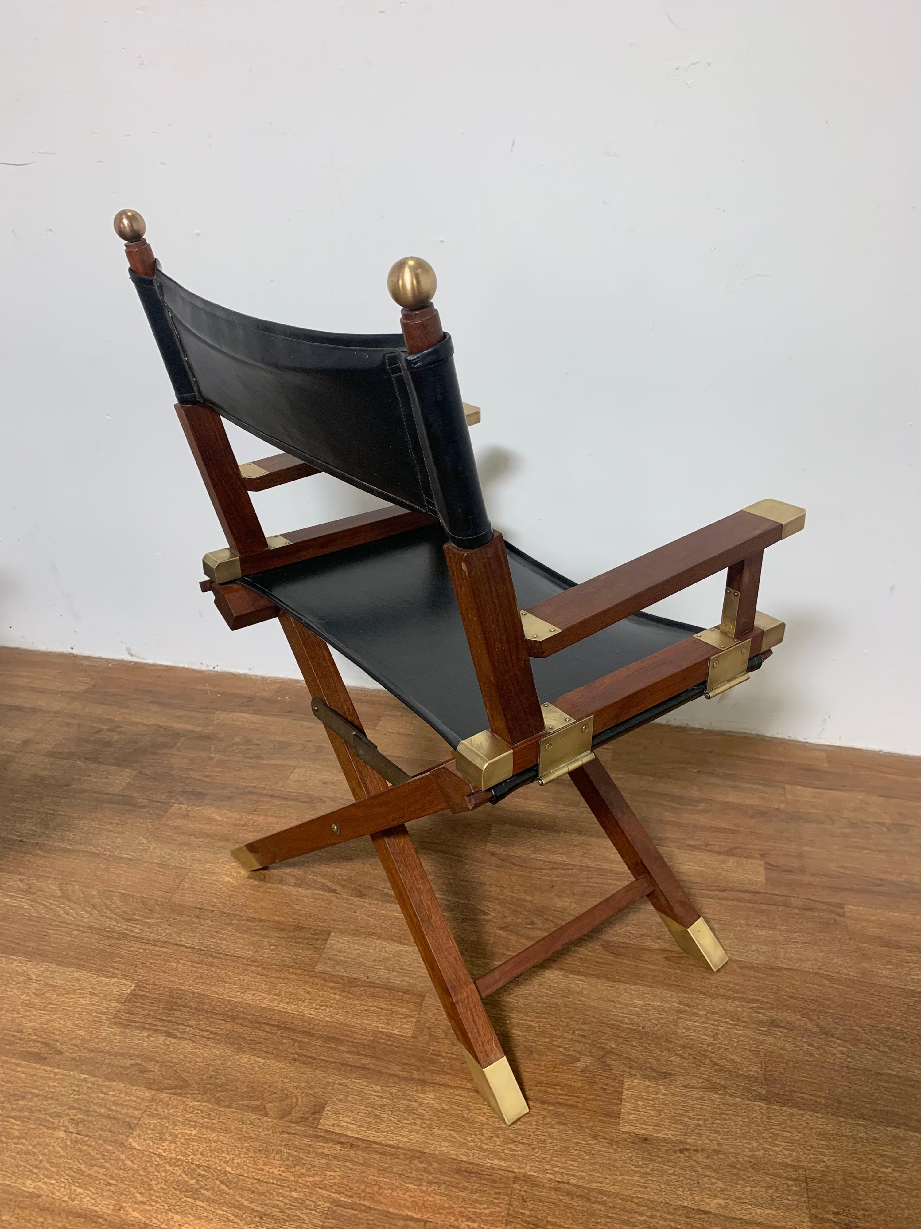 Pair of Bespoke Charlotte Horstmann Rosewood and Brass Campaign Chairs, C. 1950s For Sale 1