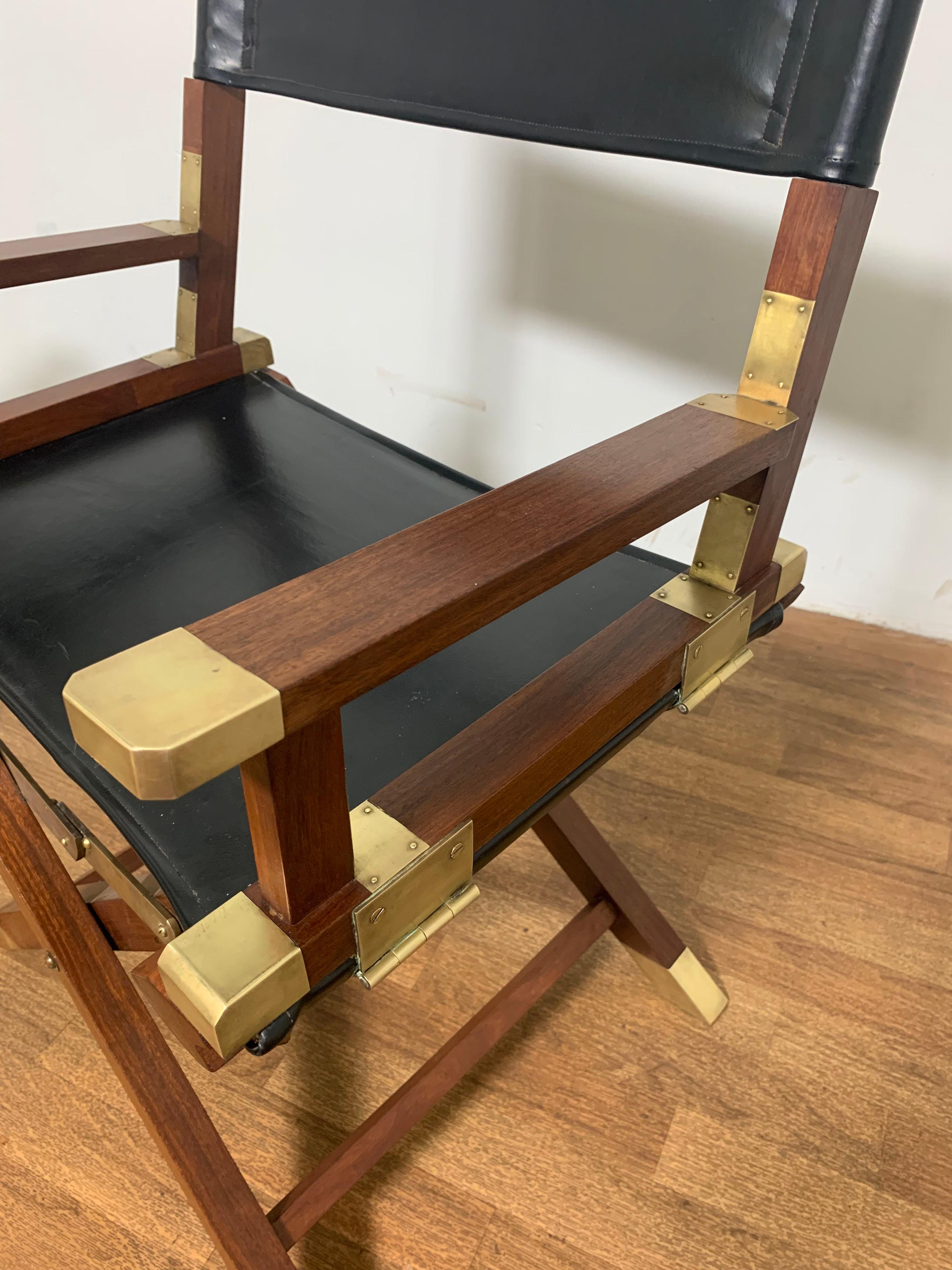 Pair of Bespoke Charlotte Horstmann Rosewood and Brass Campaign Chairs, C. 1950s For Sale 1
