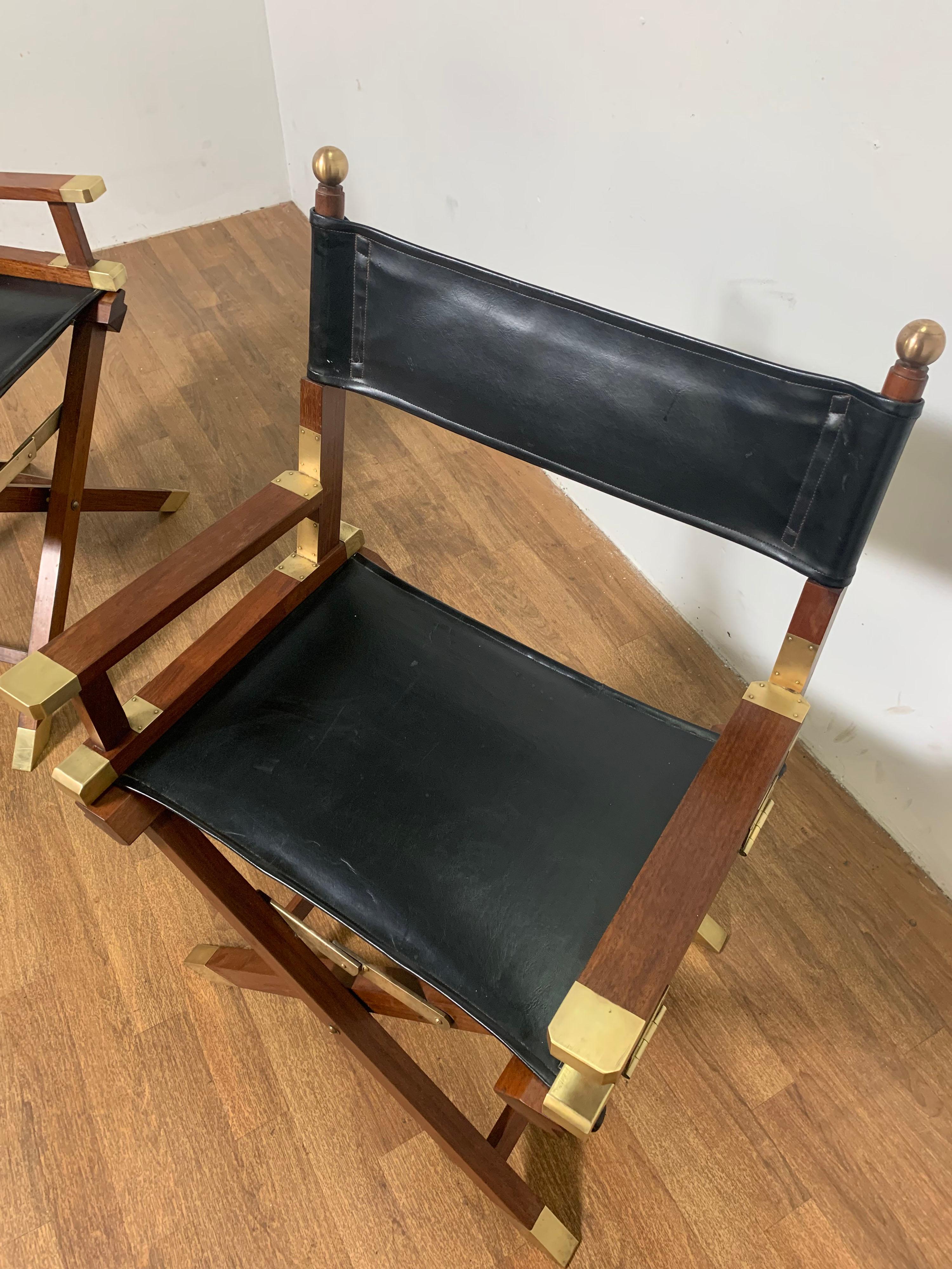 Pair of Bespoke Charlotte Horstmann Rosewood and Brass Campaign Chairs, C. 1950s For Sale 4