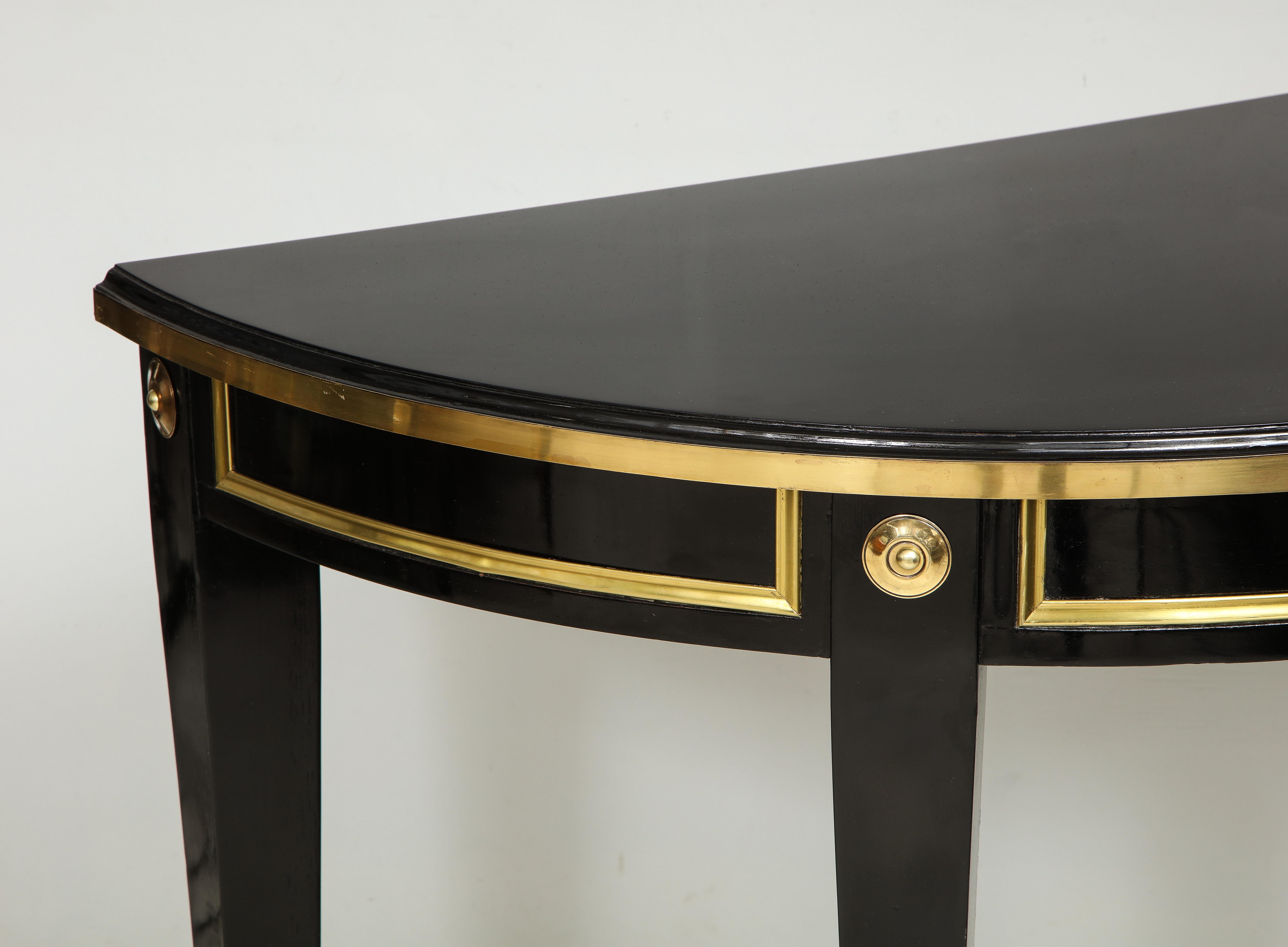 Pair of Bespoke Consoles in the Neoclassic Style with Brass Banding For Sale 3