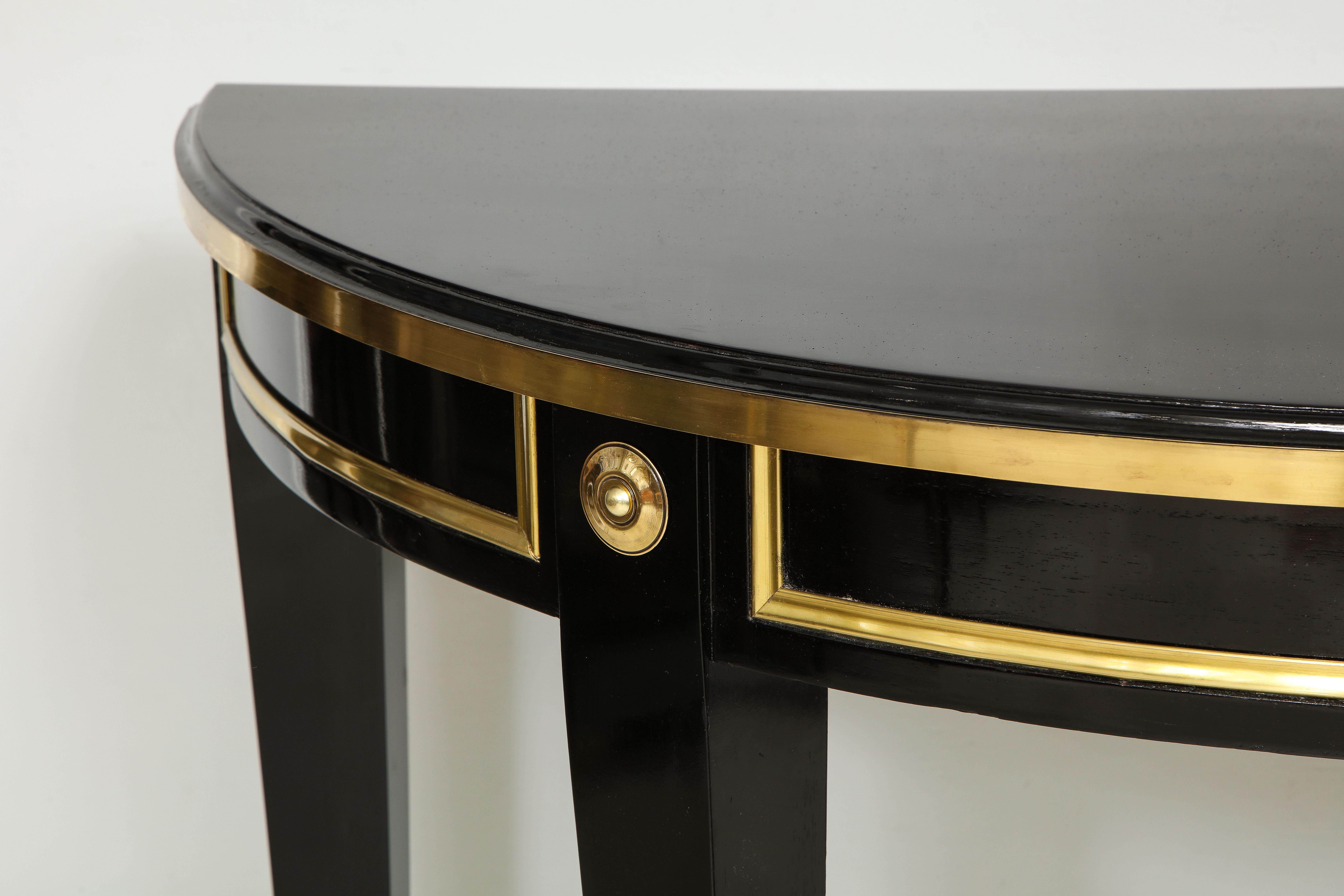 American Pair of Bespoke Consoles in the Neoclassic Style with Brass Banding For Sale