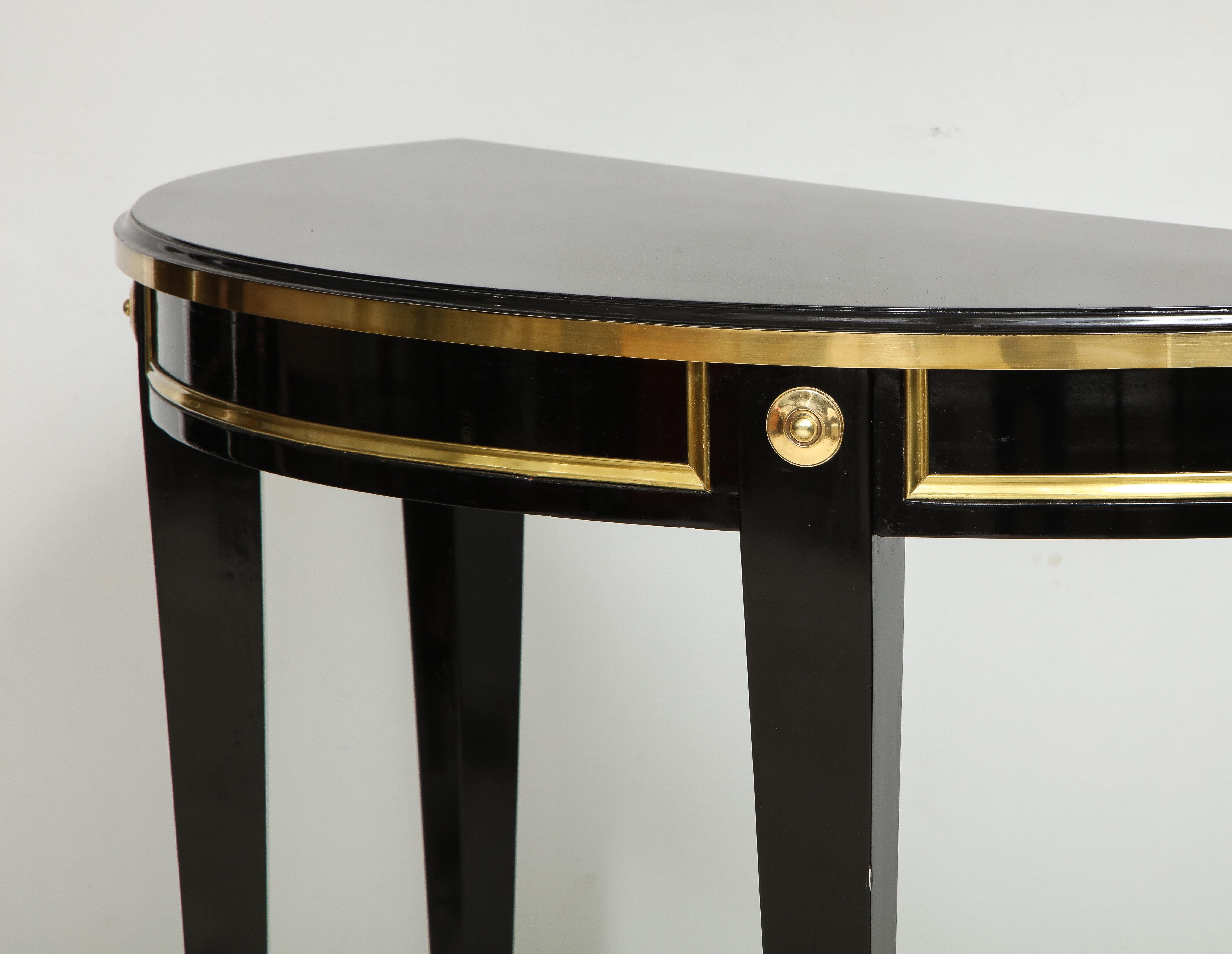Pair of Bespoke Consoles in the Neoclassic Style with Brass Banding For Sale 1