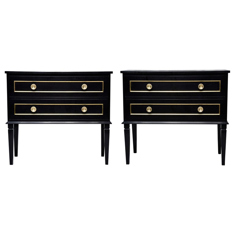 Pair Of Bespoke Ebonized Chests With Brass Detailing At 1stdibs