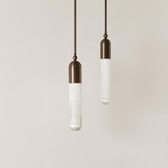 Pair of Bespoke Elegant Italian "Selene Maxi" Pendant in bronze and selenite