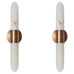 Pair of Bespoke Elegant Italian "Tabitha" wall sconce, brass and alabaster