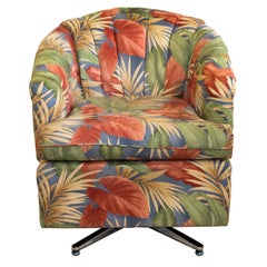 Retro Pair of Bespoke Floral Swivel Barrel Back Chairs