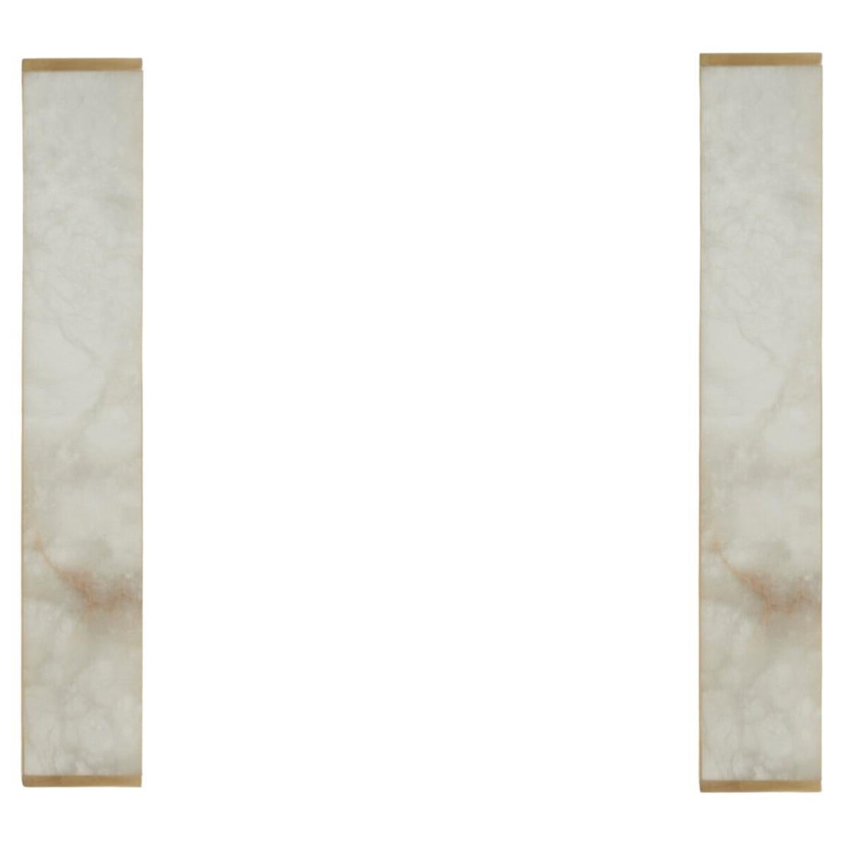 Pair of Bespoke Italian "Tech Midi" wall sconce, in satin brass and alabaster