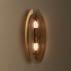 Pair of Bespoke Italian wall sconce "Helios," in satin brass and alabaster