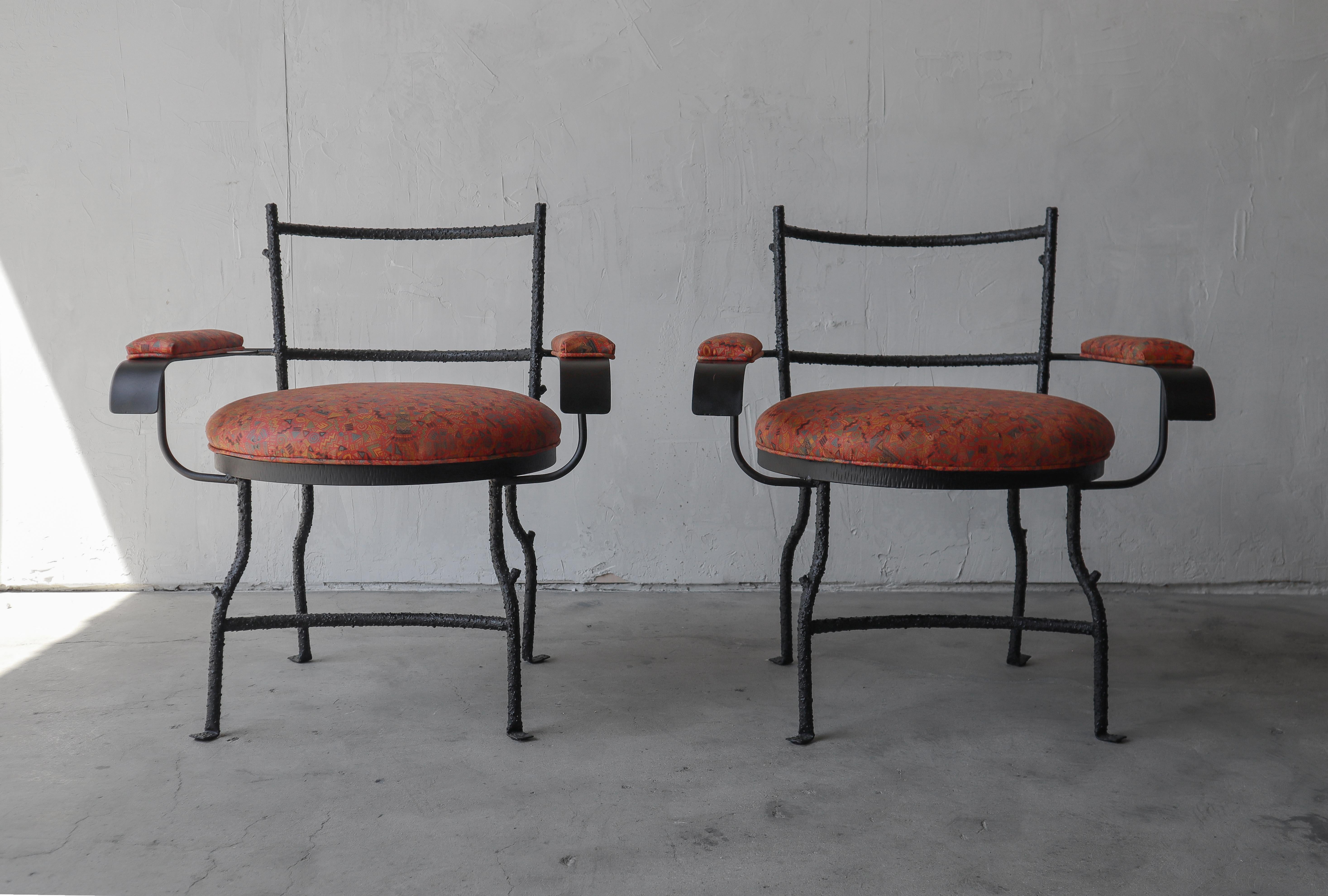 Pair of Bespoke Metal and Leather Arm Chairs For Sale 2