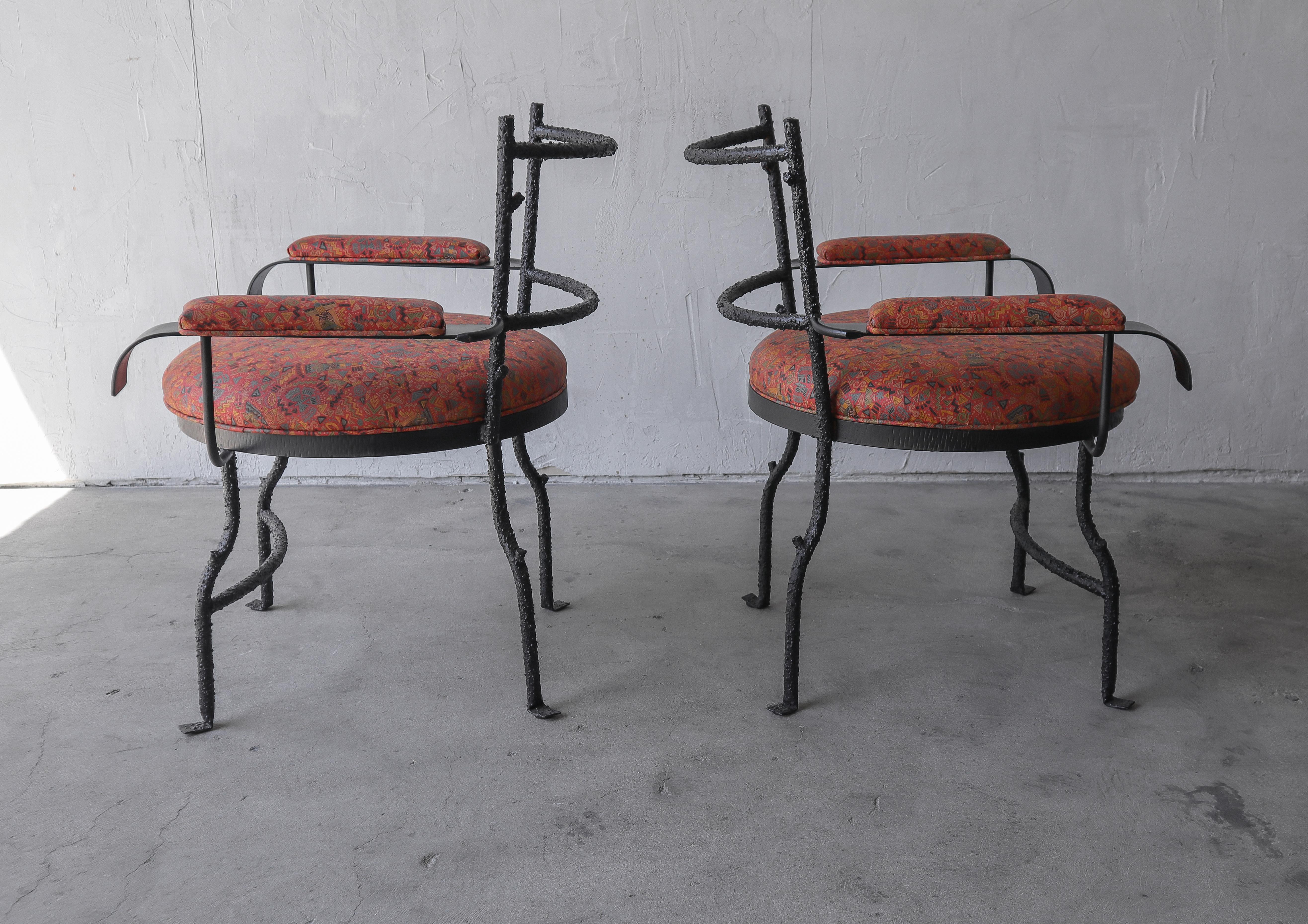 Pair of Bespoke Metal and Leather Arm Chairs For Sale 3