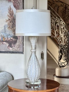 Pair of Bespoke Murano Lattimo, Gold Inclusion and Controlled Bubble Glass Lamps