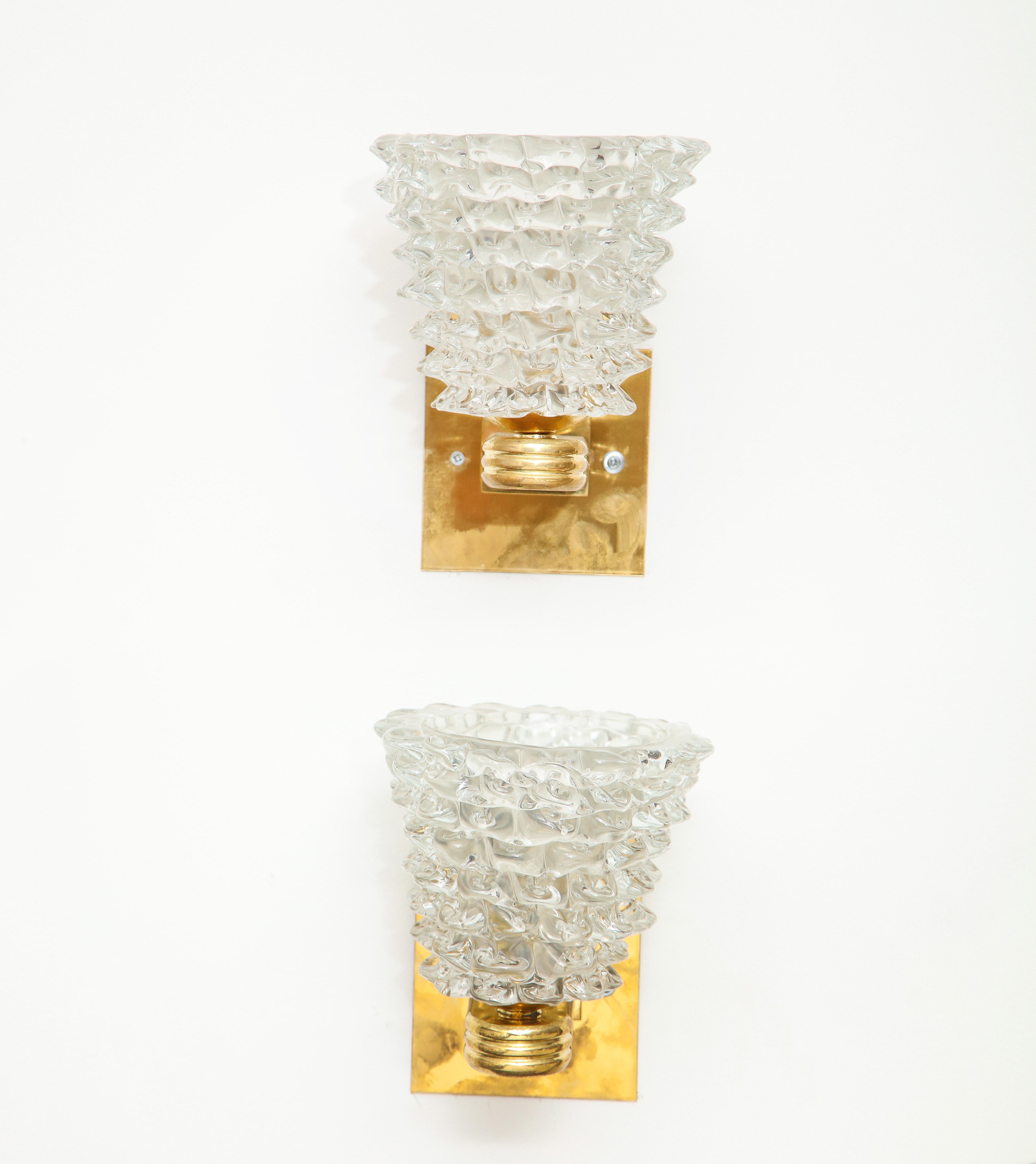 Pair of bespoke murano glass sconces, 21st century.
Please note that the current production time to make
this custom order is 6-8 weeks.
Dimensions: Overall height 9
