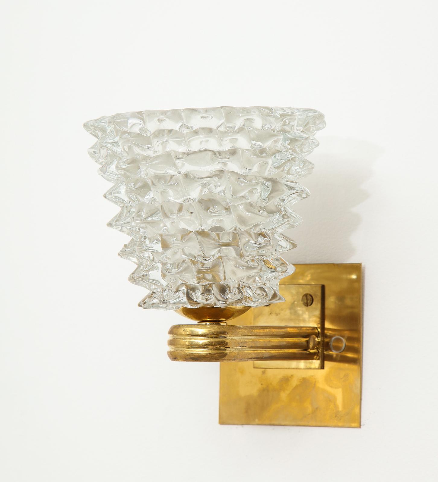 Brass Pair of Bespoke Murano Glass Sconces For Sale