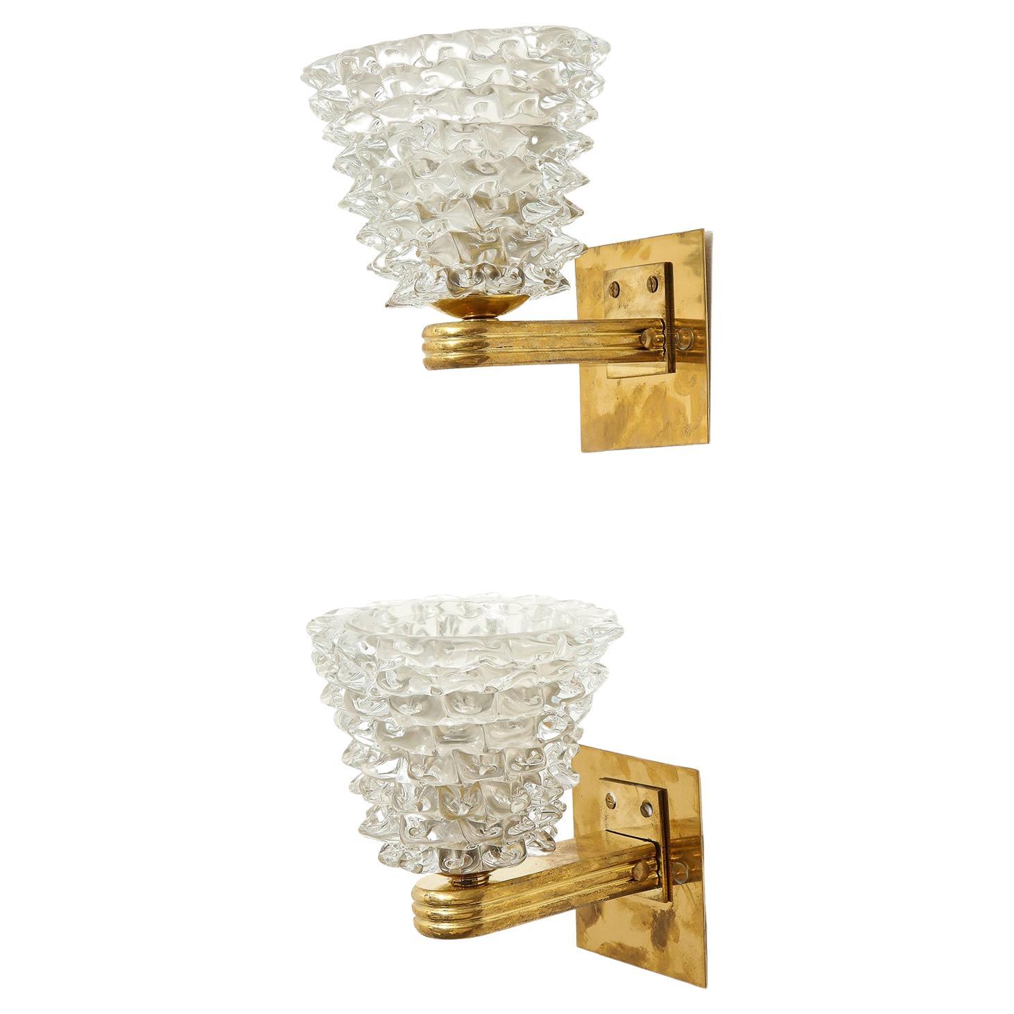 Pair of Bespoke Murano Glass Sconces For Sale