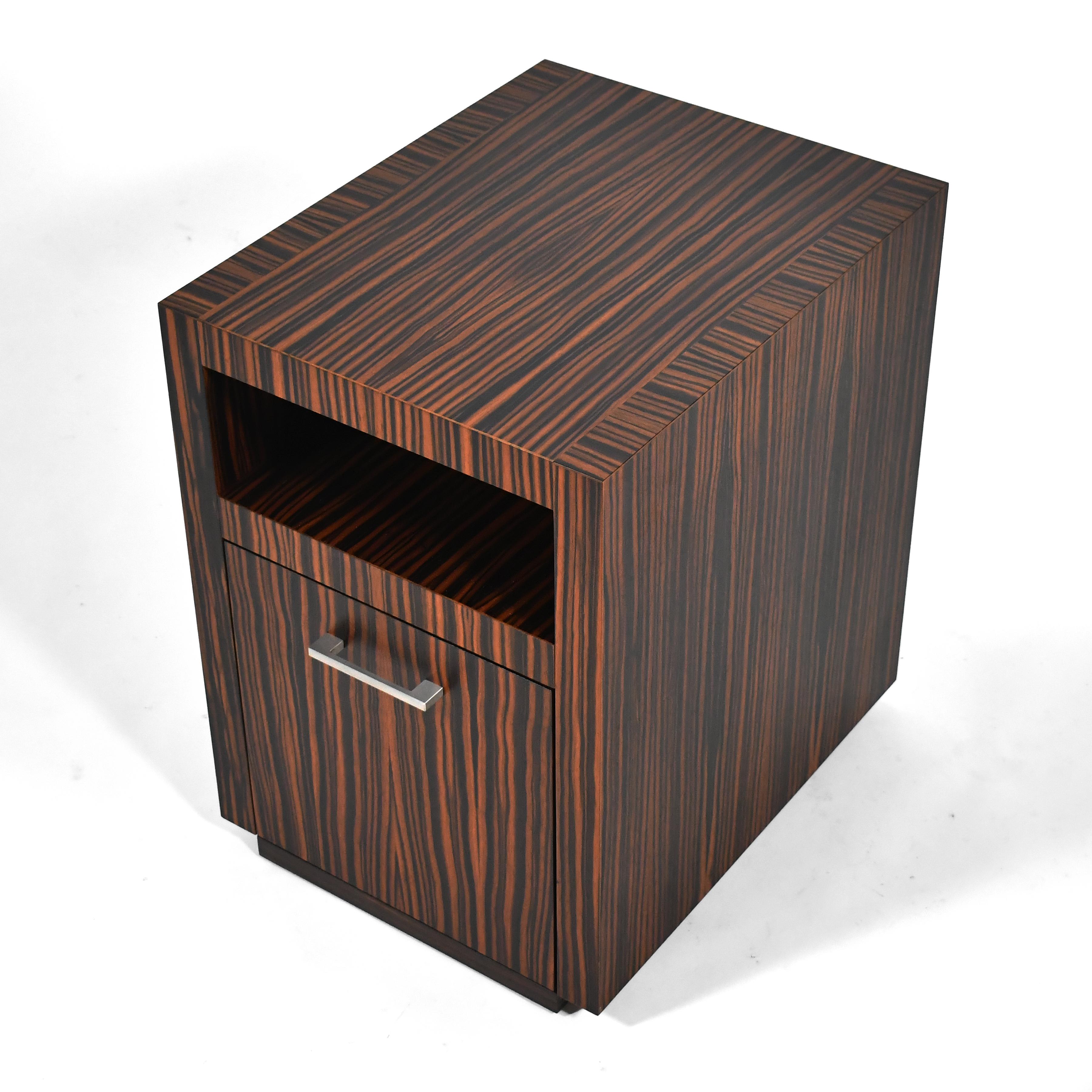 American Pair of Bespoke Nightstands in Zebra Wood For Sale