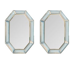 Pair of Bespoke Octagon Iridescent Opaline Murano Glass Mirrors, in Stock