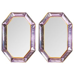 Pair of Bespoke Octagon Lavender Murano Glass Mirrors, in Stock
