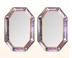 Pair of Bespoke Octagon Lavender Murano Glass Mirrors, in Stock