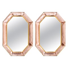 Pair of Bespoke Octagon Pink Murano Glass Mirrors, in Stock