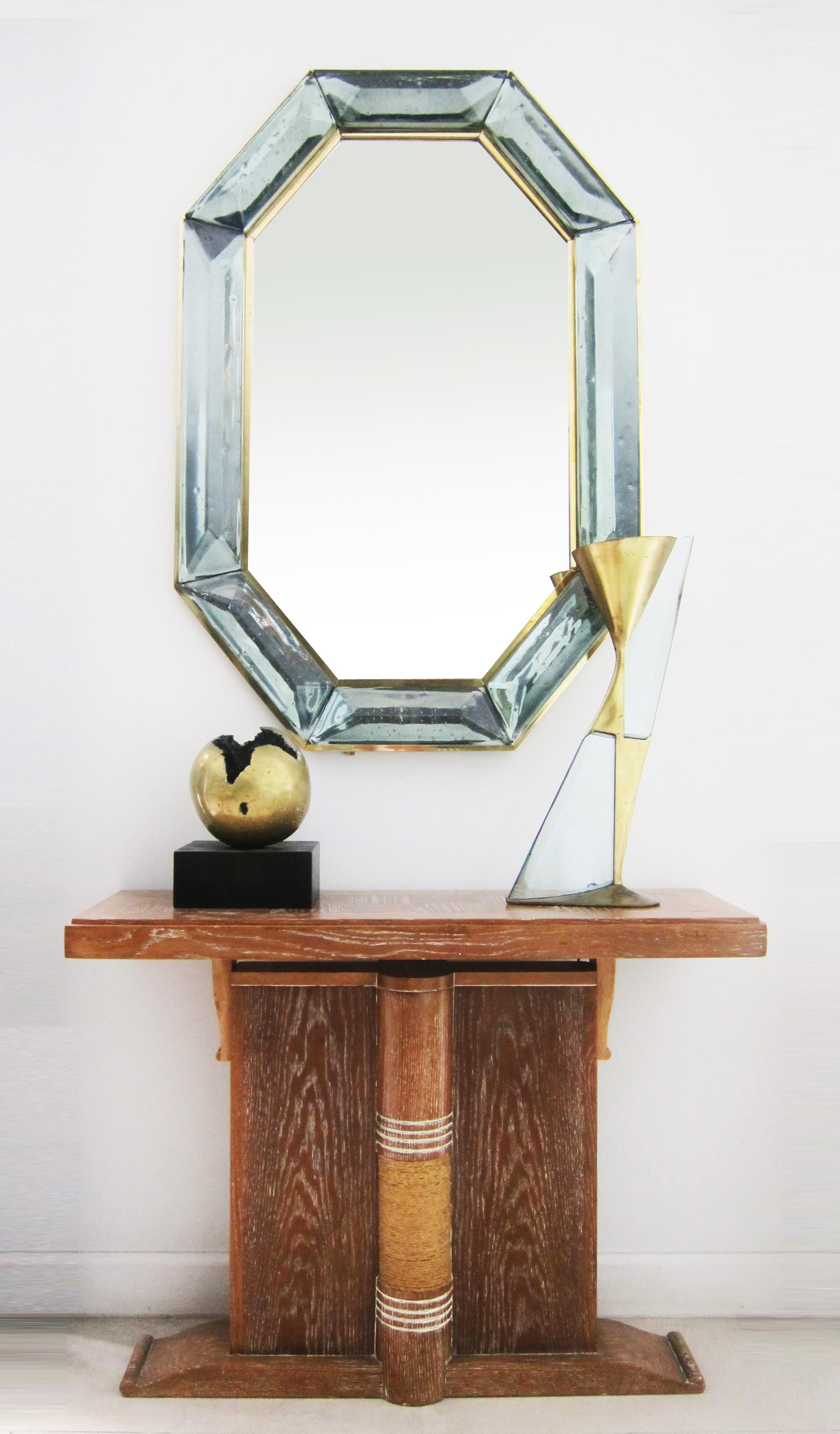 Paire de miroirs octogonaux en verre de Murano vert de mer sur mesure, en stock en vente 3