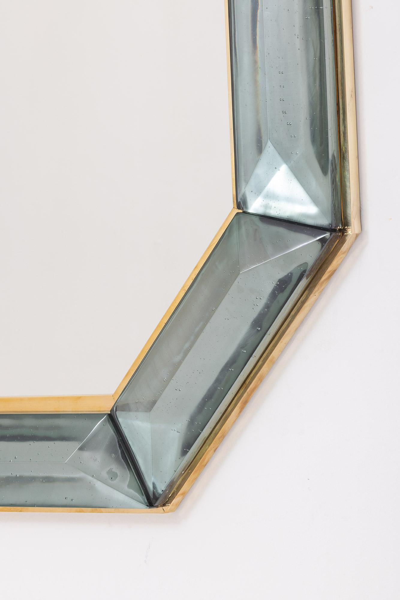 XXIe siècle et contemporain Paire de miroirs octogonaux en verre de Murano vert de mer sur mesure, en stock en vente