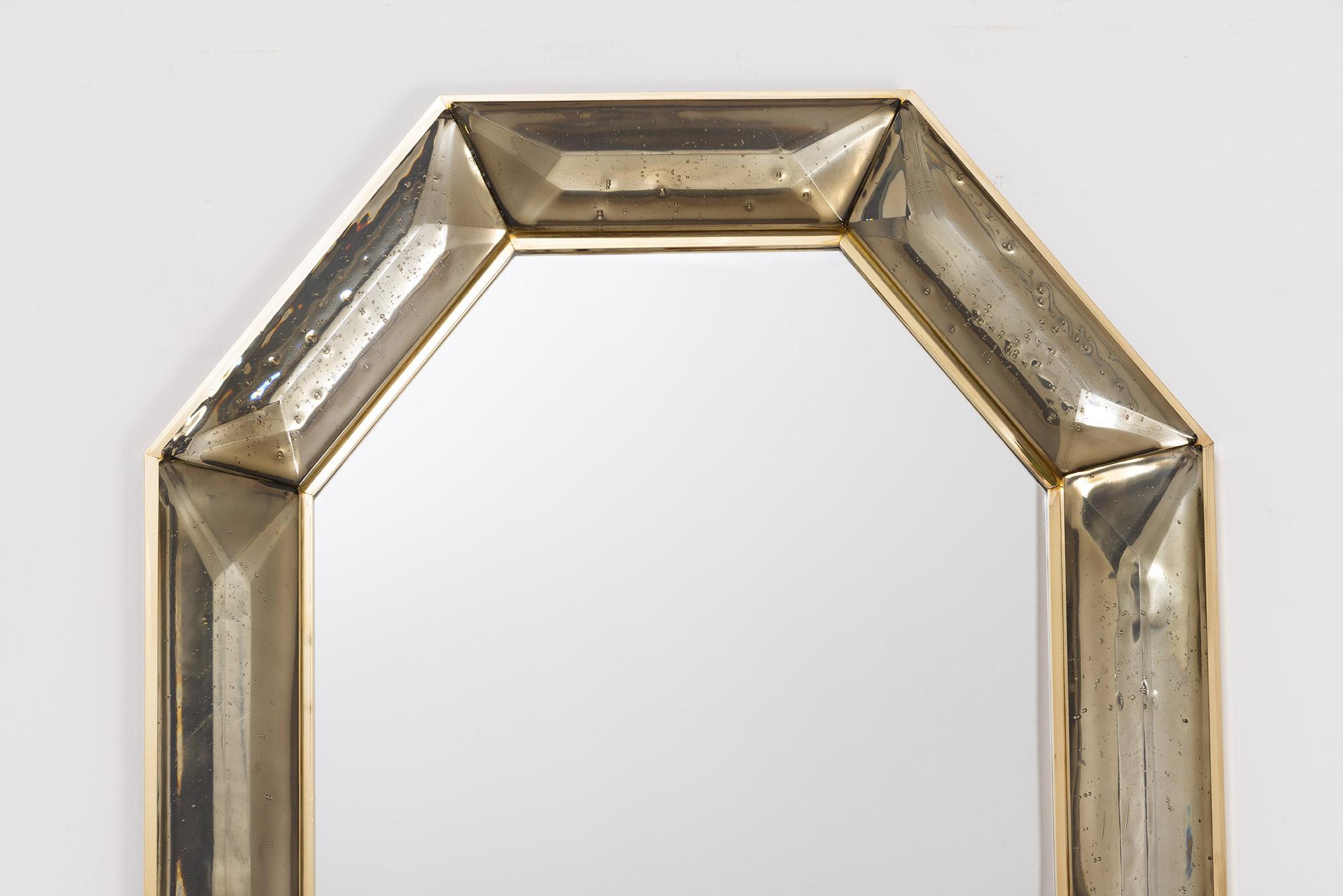 Italian Pair of Bespoke Octagon Smoked Murano Glass Mirror, in Stock For Sale