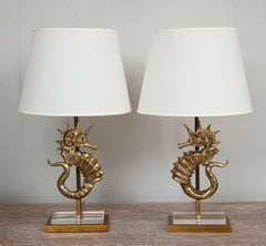 Pair of Bespoke Seahorse Bronze Table Lamps