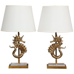 Pair of Bespoke Seahorse Bronze Table Lamps