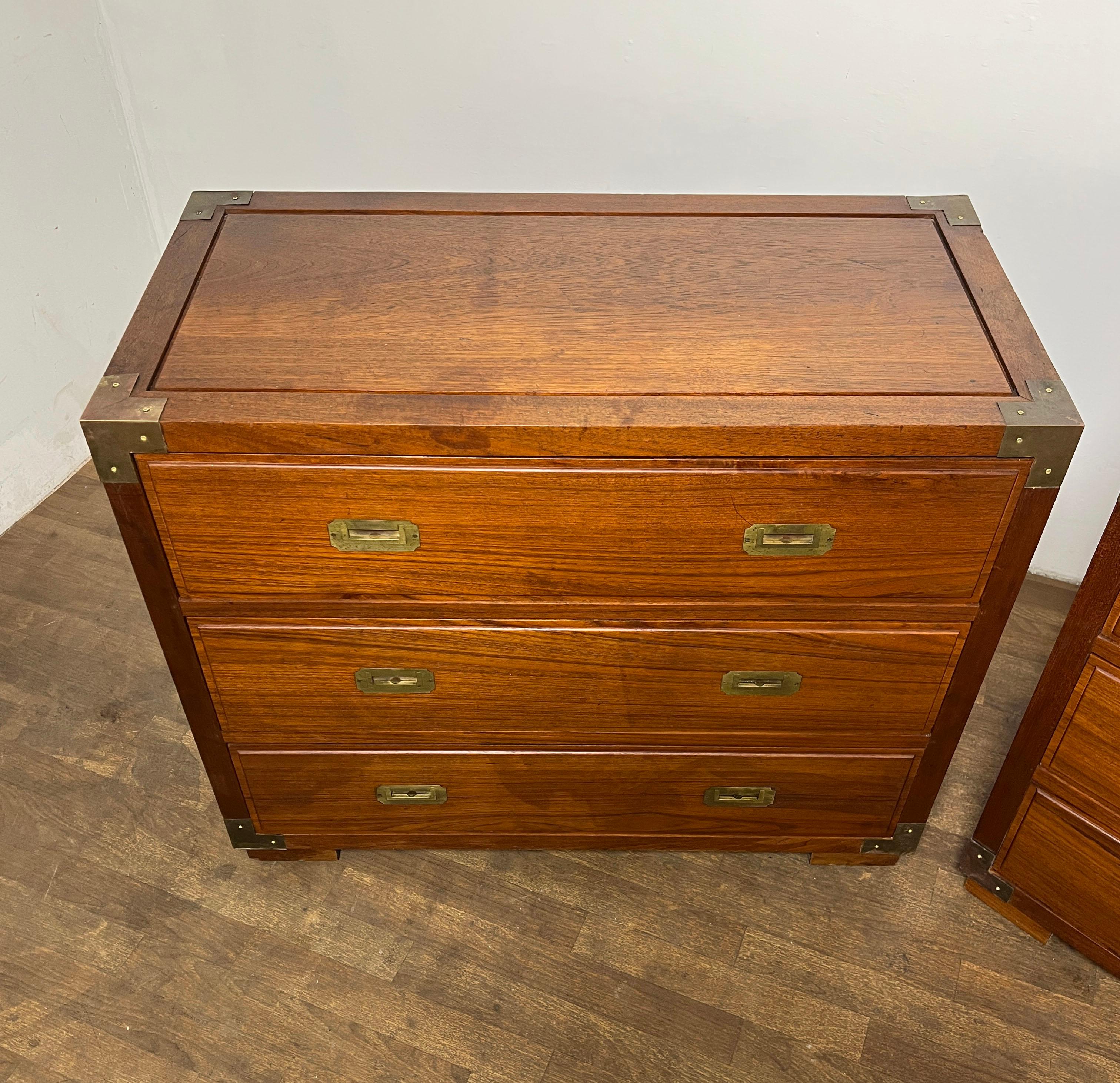 Hong Kong Pair of Bespoke Teak Campaign Style Chests Circa 1950s