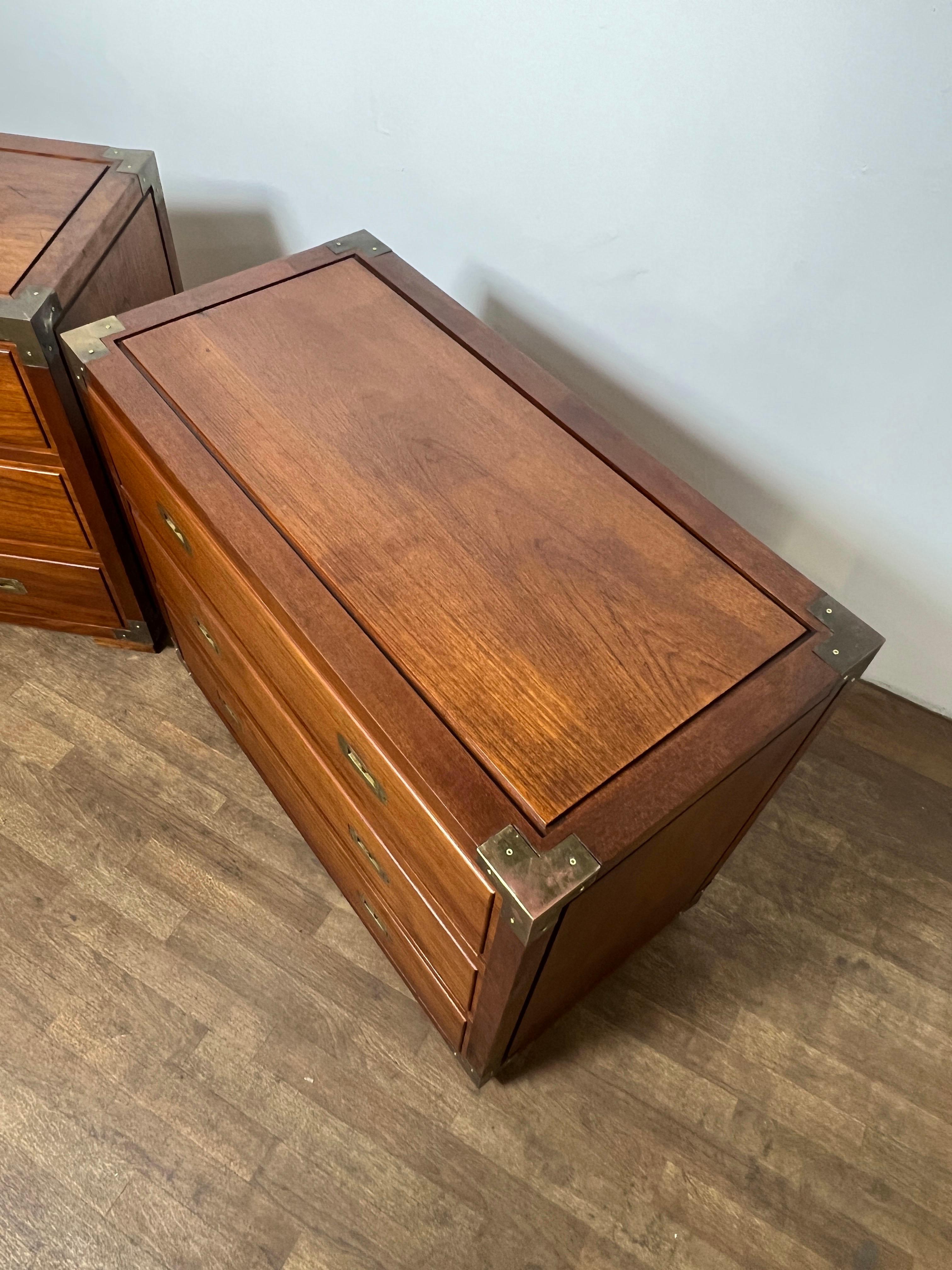 Pair of Bespoke Teak Campaign Style Chests Circa 1950s In Good Condition In Peabody, MA