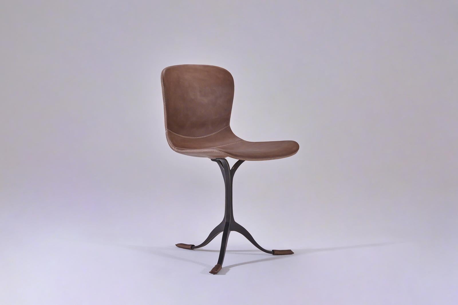 Pair of Bespoke Truffe Leather Chair with Sand Cast Brass Base, by P. Tendercool In New Condition For Sale In Bangkok, TH
