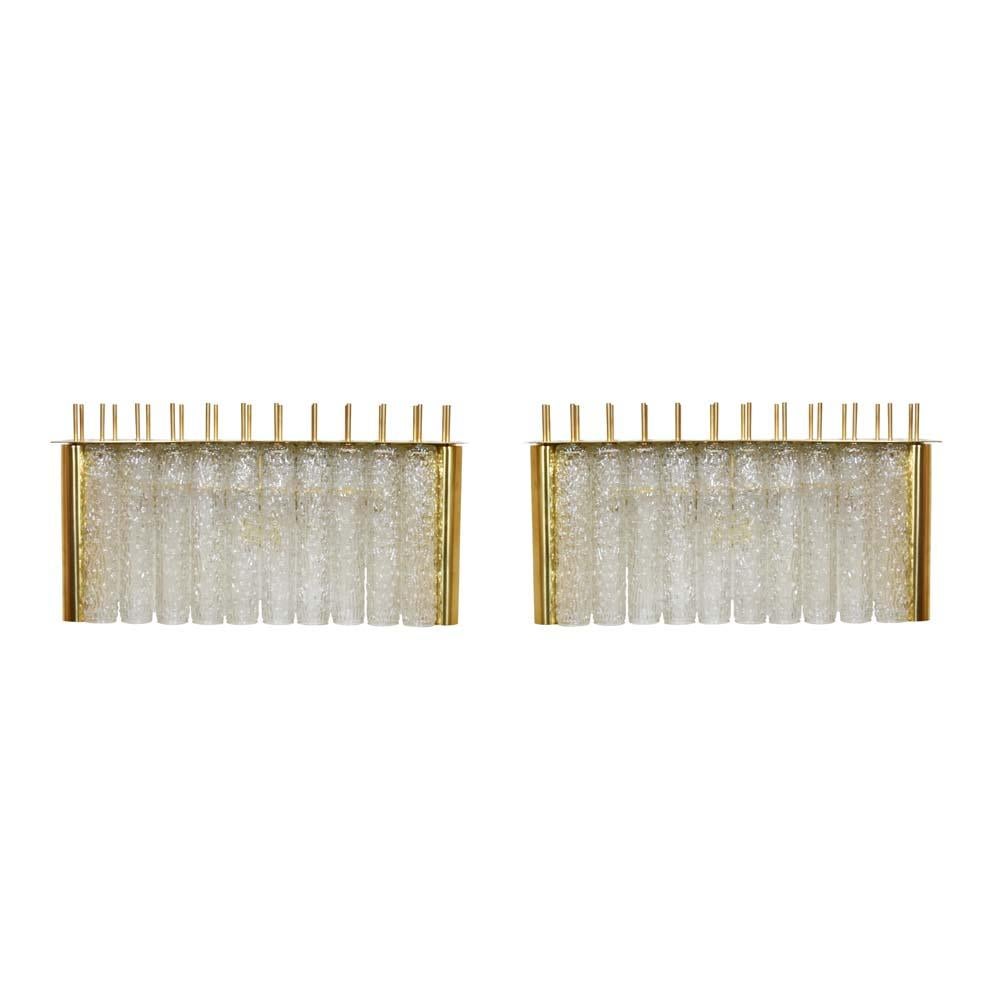 Mid-Century Modern Pair of Bespoke Wall Lights Murano Glass on Brass Structure by Diego Mardegan For Sale