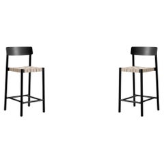 Coppia di sedie da banco Betty TK12, frassino laccato nero/fettuccia naturale, per AT&T