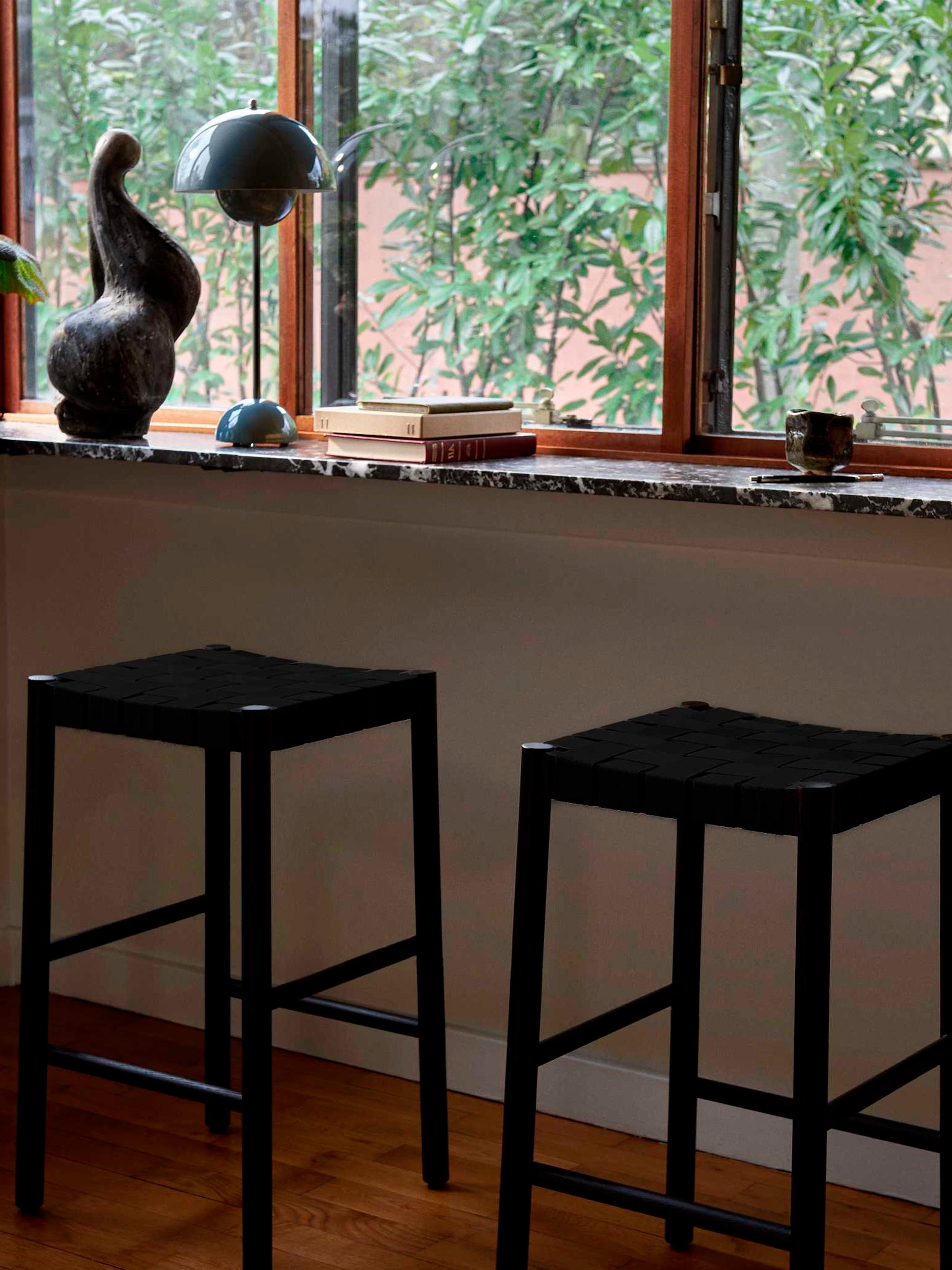 Lacquered Pair of Betty Tk8, Bar Stool, Black W.Black Webbing by T & K for &Tradition For Sale