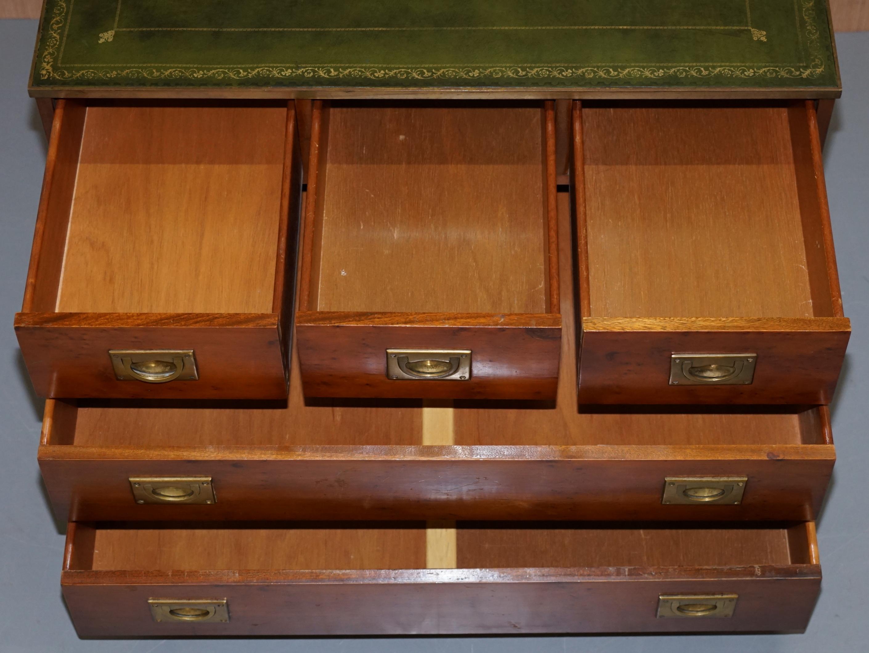 Pair of Bevan Funell Mahogany Green Leather Military Campaign Chests of Drawers 5
