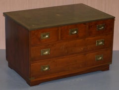 Pair of Bevan Funell Mahogany Green Leather Military Campaign Chests of Drawers