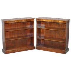 Pair of Bevan Funnell Flamed Mahogany Dwarf Open Bookcases Adjustable Shelves
