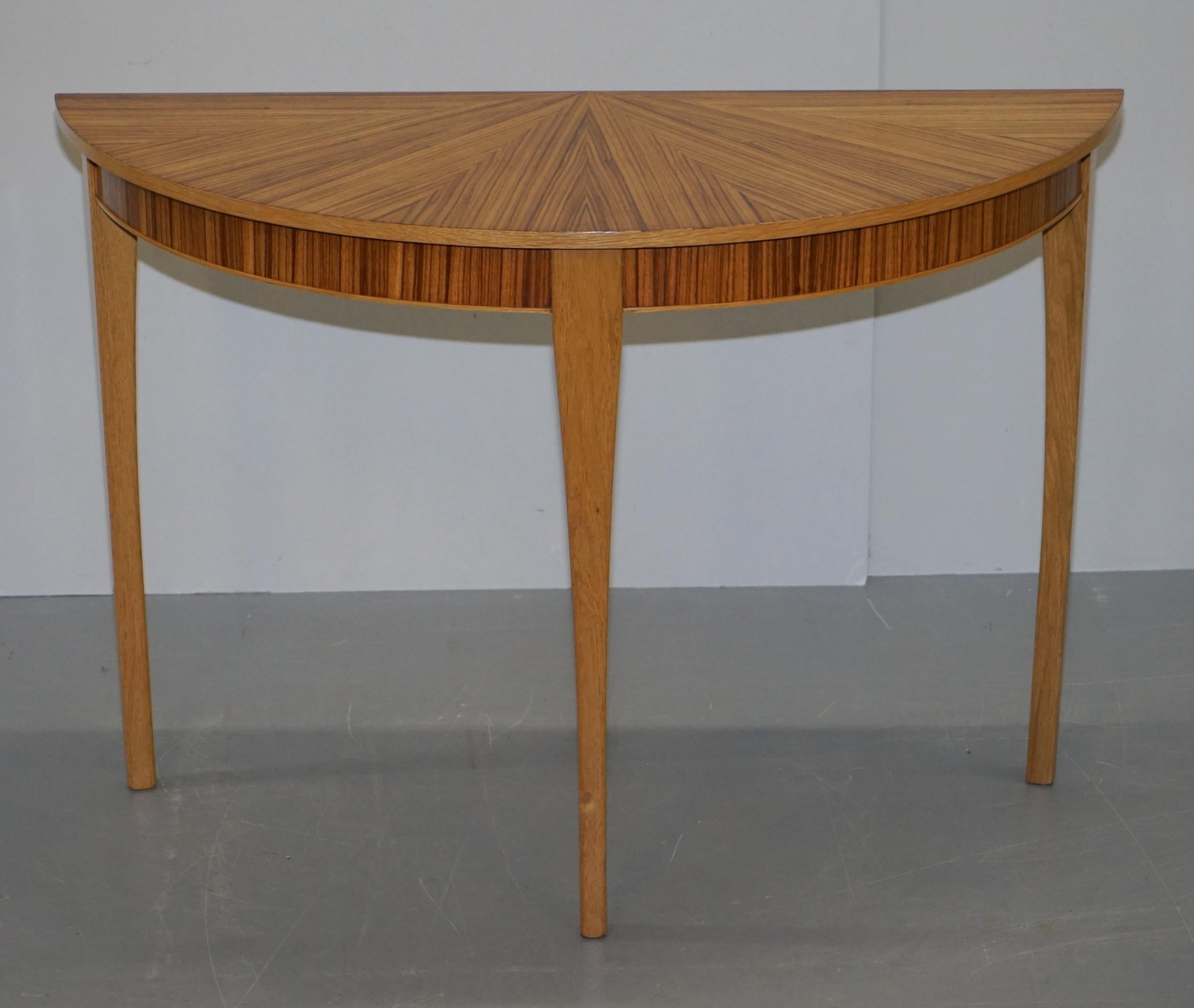 Art Deco Pair of Bevan Funnell Phoenix Zebrano Wood Demilune Console Tables 2