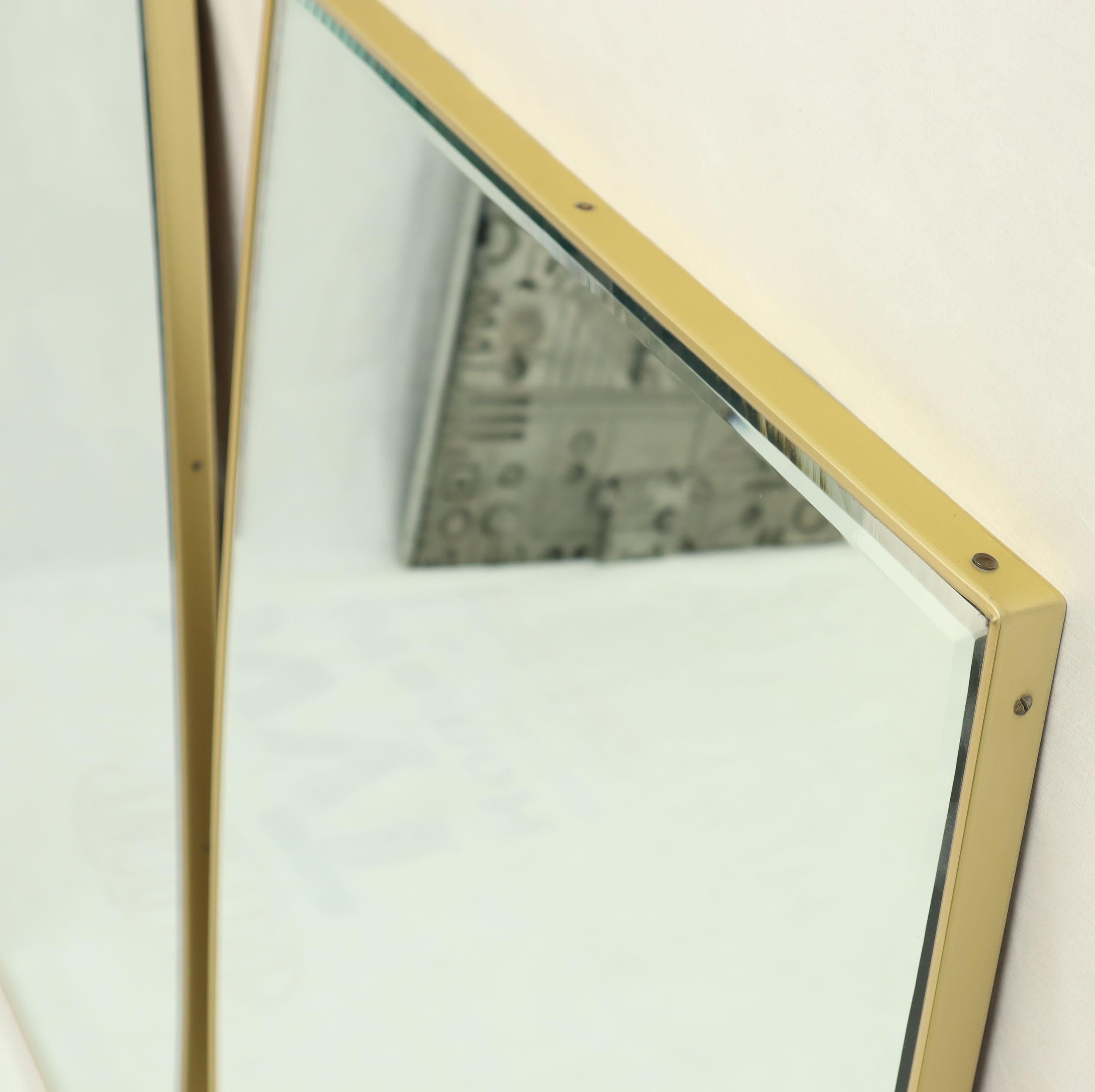 Pair of Beveled  Boat Shape Italian Mid-Century Modern Mirrors Brass Frames 2
