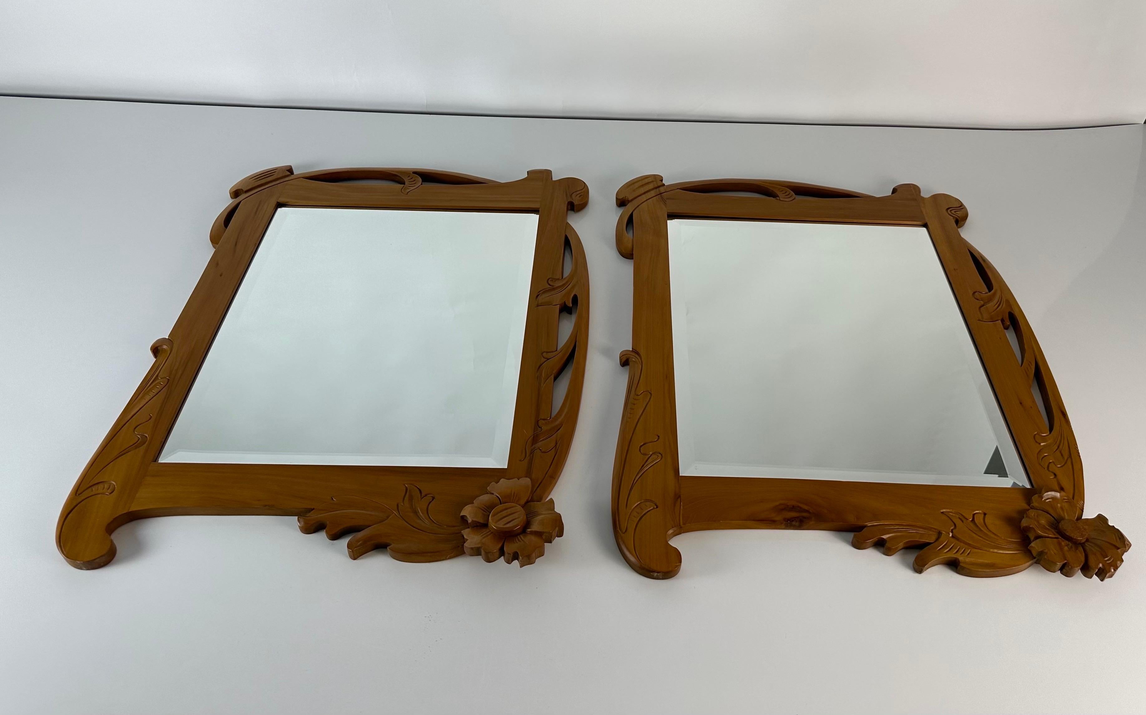 Spanish Pair of Beveled Mirrors with Original Art Nouveau Frame Restored in Mobila Wood For Sale