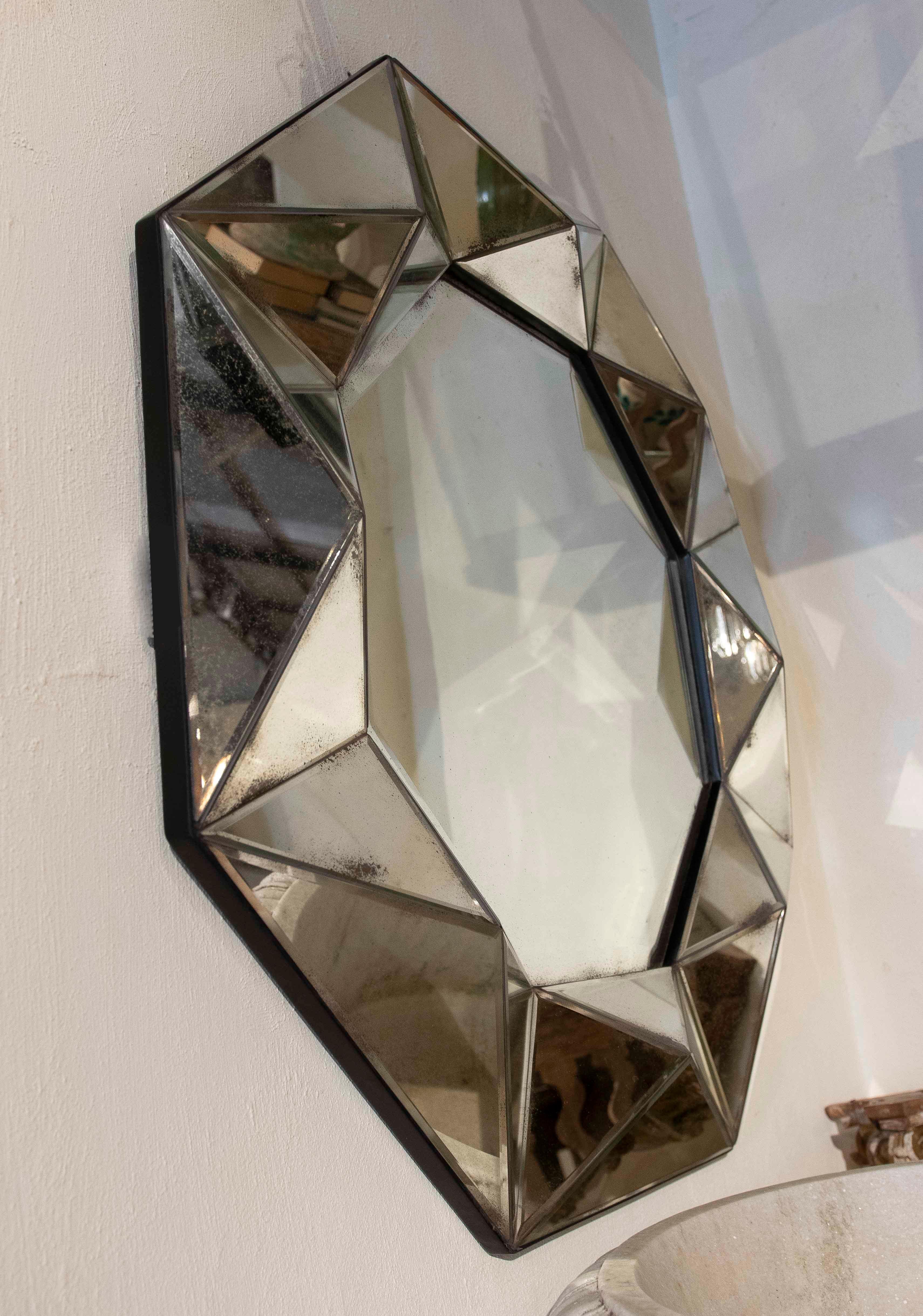 Pareja de Espejos Octogonales Biselados con Marco de Cristal Facetado de Estilo Vintage en Bueno estado para la venta en Marbella, ES