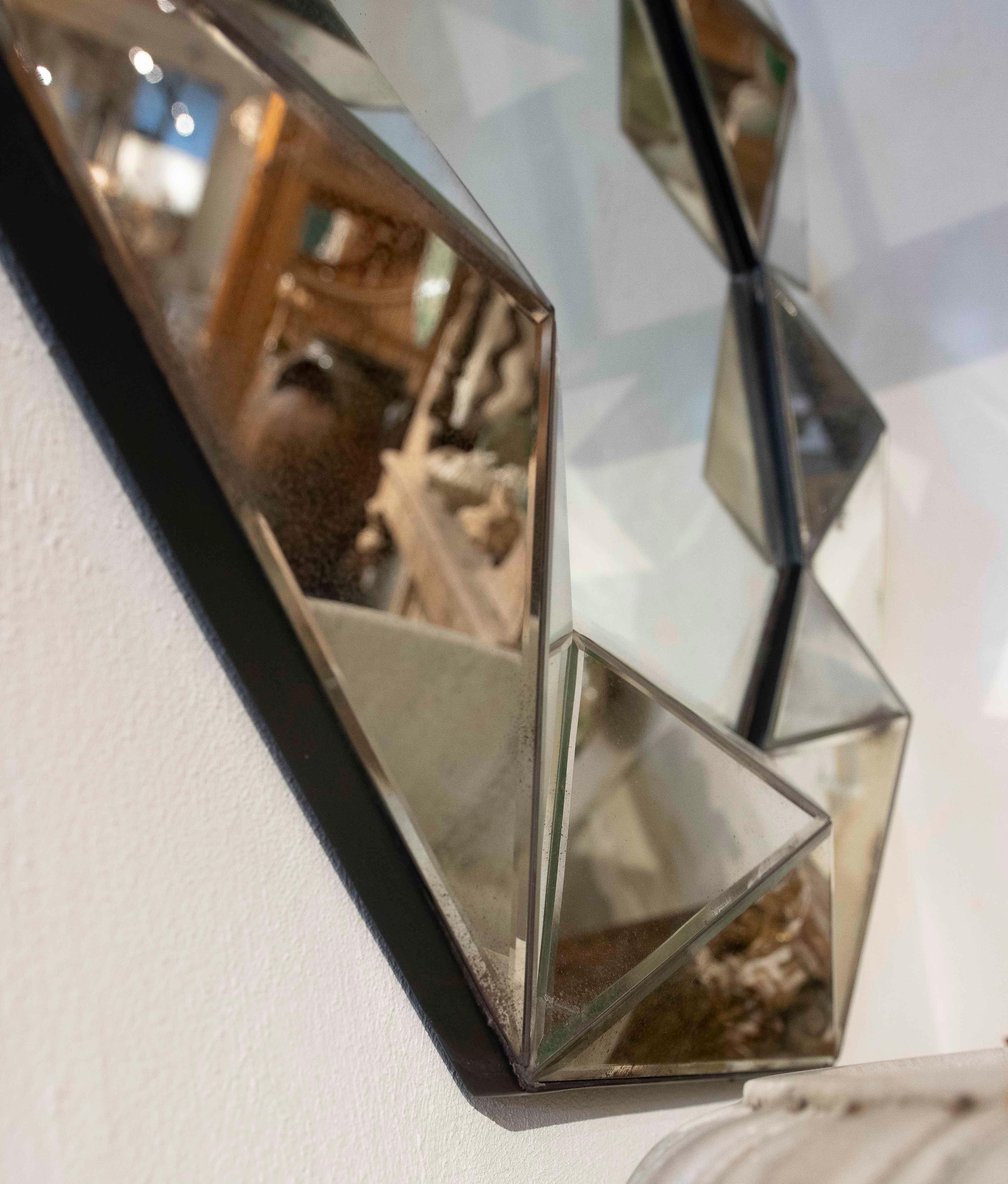 Pareja de Espejos Octogonales Biselados con Marco de Cristal Facetado de Estilo Vintage en venta 1