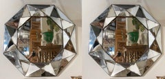 Pair of Beveled Octagonal Mirrors with Faceted Glass Frames in Vintage Style
