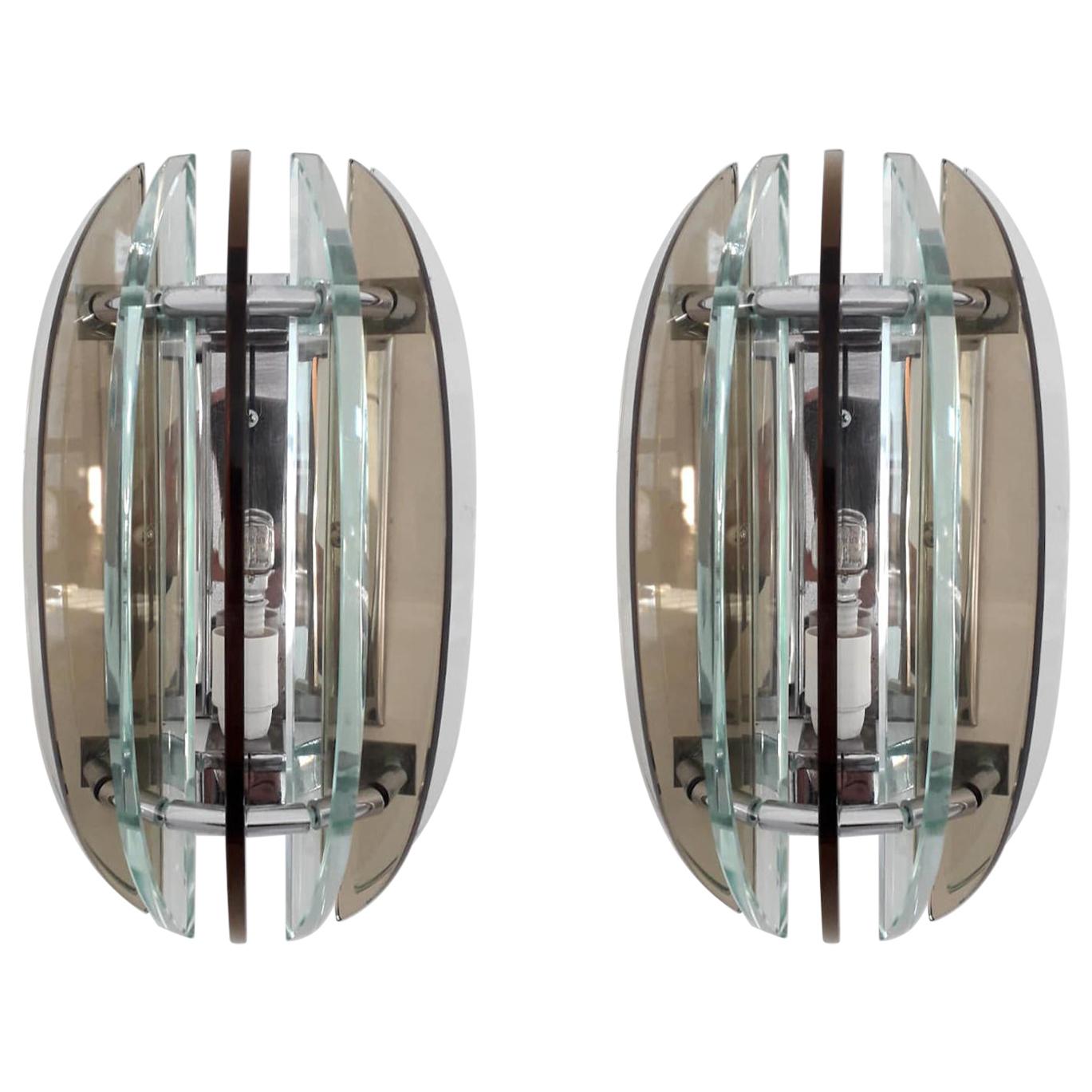 Pair of Beveled Sconces by Veca For Sale